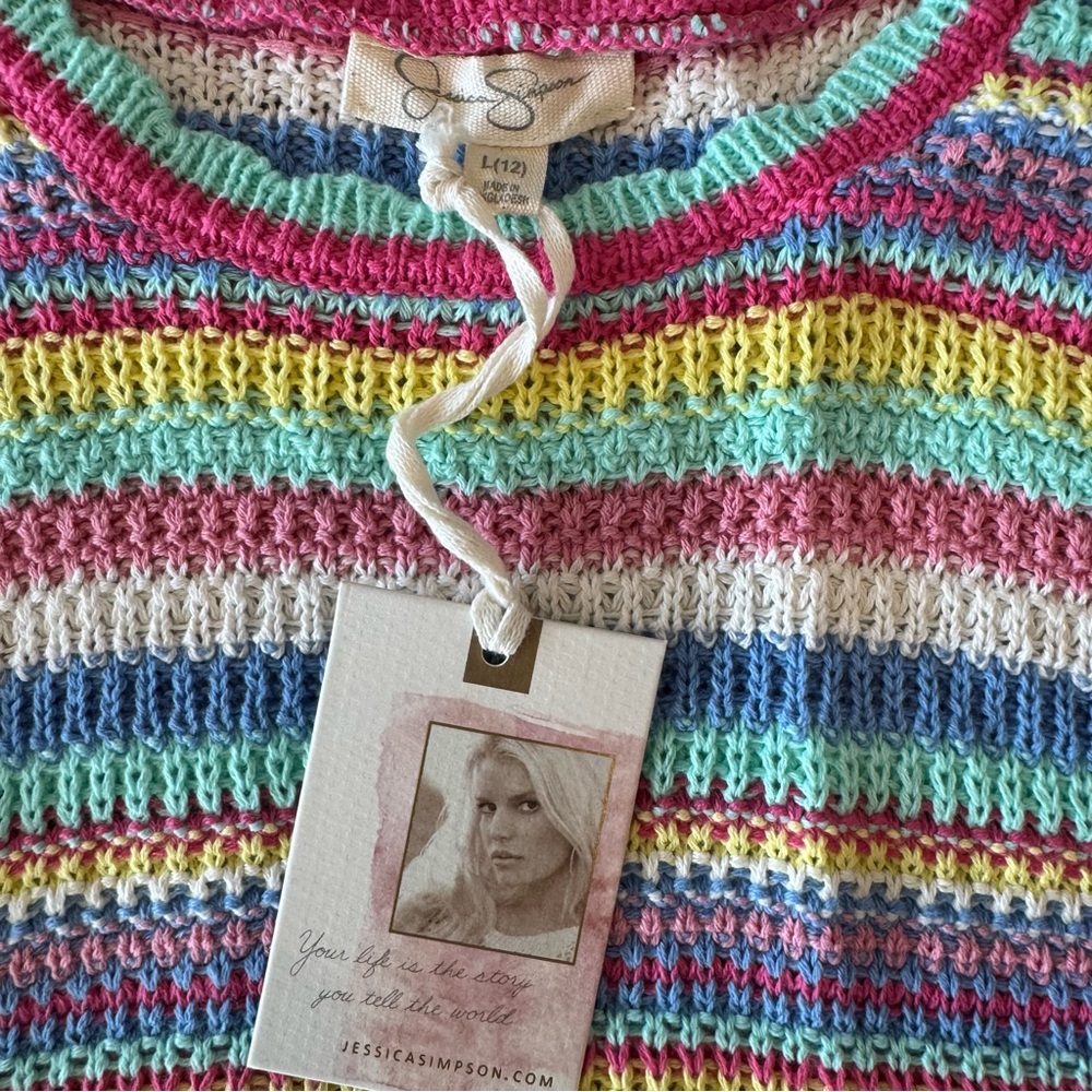Jessica Simpson NWT Striped Knit Tank and Pink Shorts & Shirt Set Girls Size 12 - Picture 3 of 8